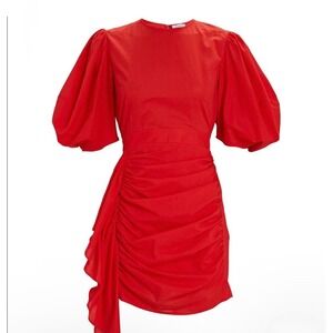 RHODE Pia Dress Ruched Puff Sleeve Casual Mini Small Size 4 Chili Red